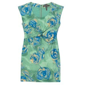 Kristin Davis Green Blue Floral Twist Waist Sheath Dress KDRJ9804 Size 4 NEW‎
